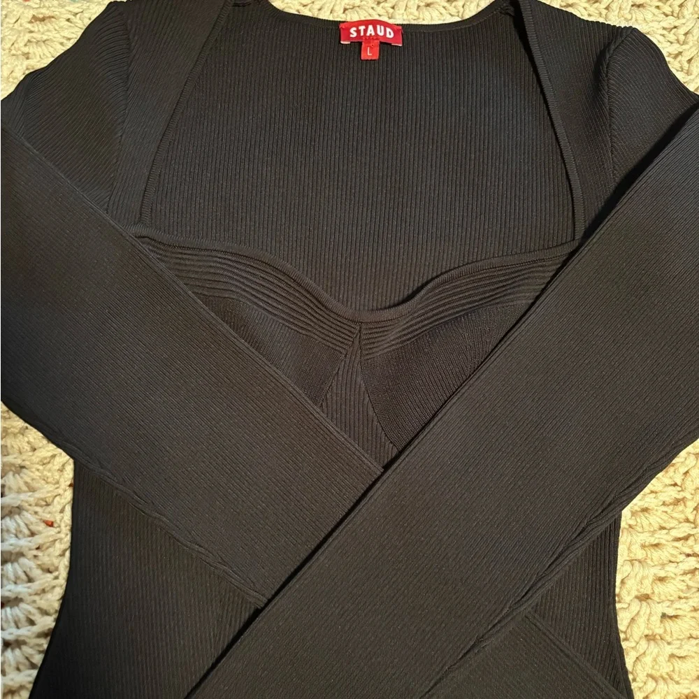 STAUD Classic Black Long Sleeve Dress Large - Picture 3 of 10